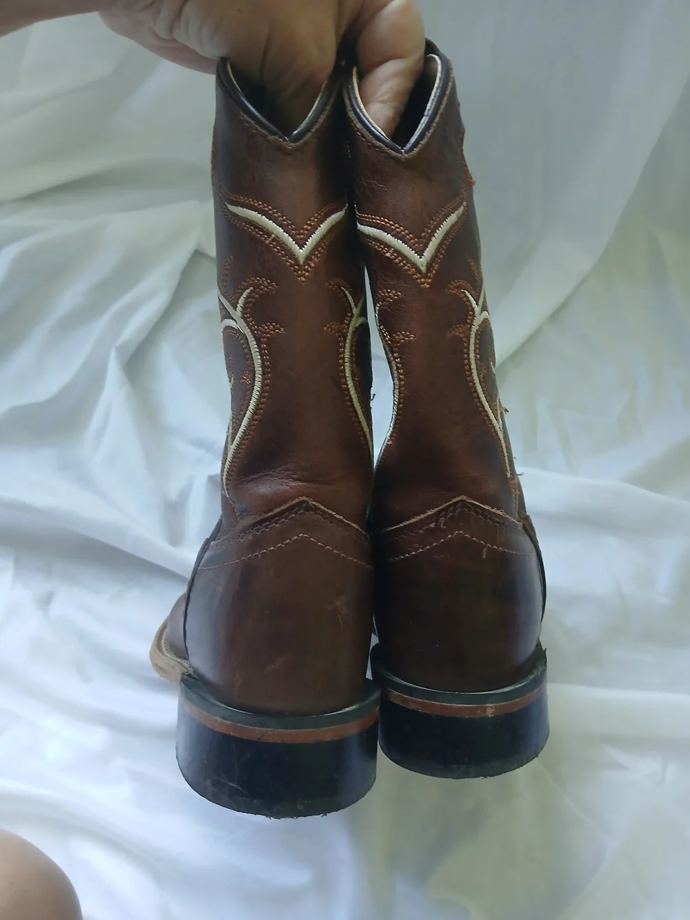 Old West Boys Brown Leather Square Toe Western Boots  size 11-D Kids